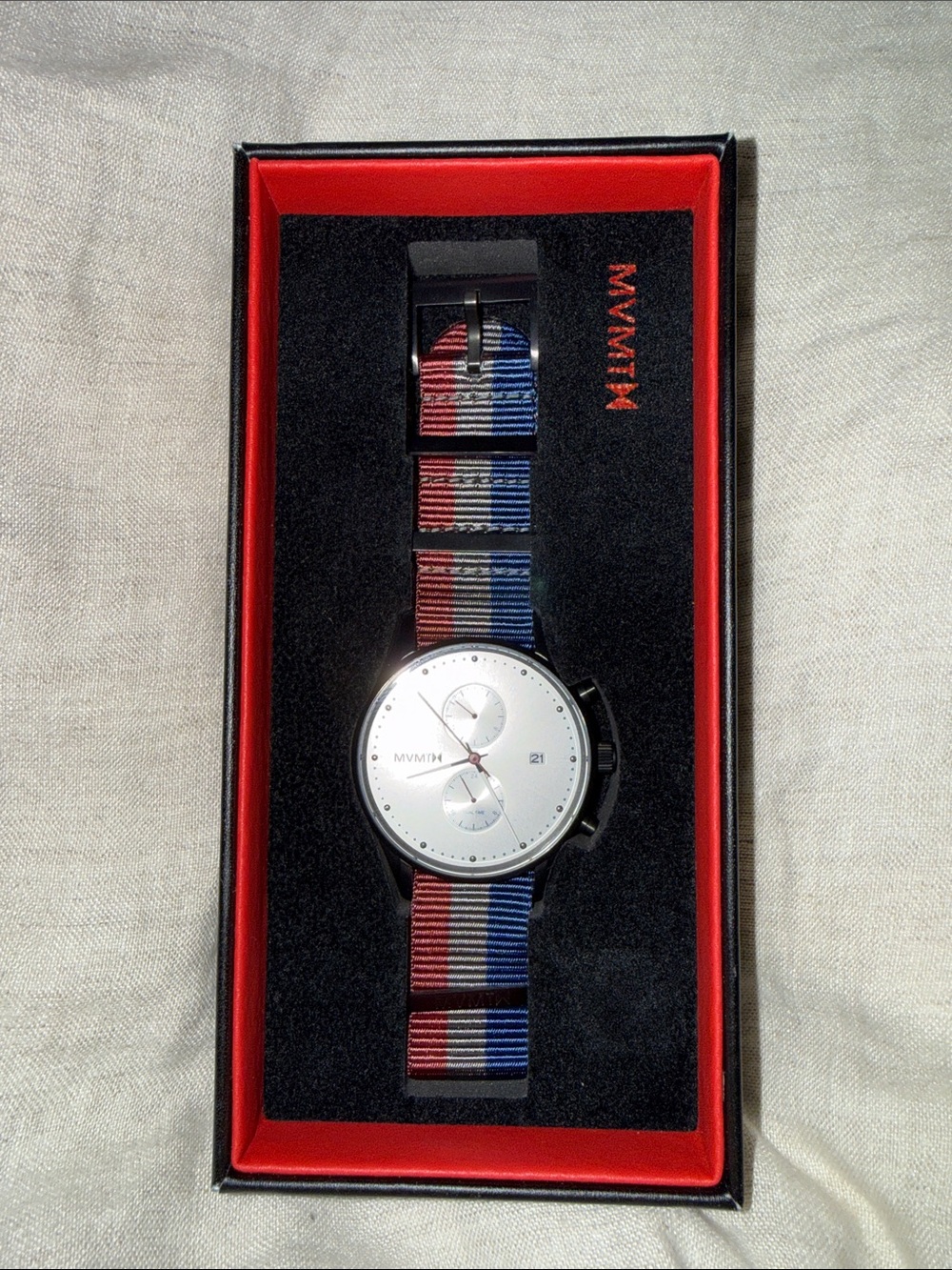 MVMT Patriot Watch Silver Dial Chronograph with Red, White & Blue Strap